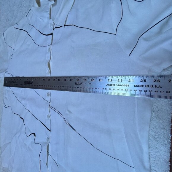 CTC Linens Womens XL Button Down Lagenlook Tunic Shirt Top White Black Print - Picture 6 of 8